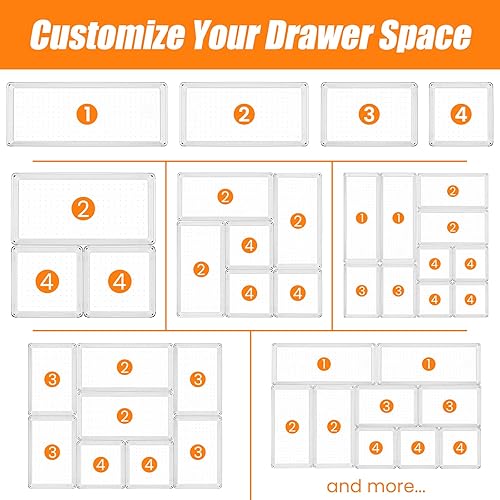 Miniatura 9 de Juego de 12 organizadores de cajones de plástico transparente, acrílico antideslizante y antideslizante bandeja de almacenamiento para cajones de