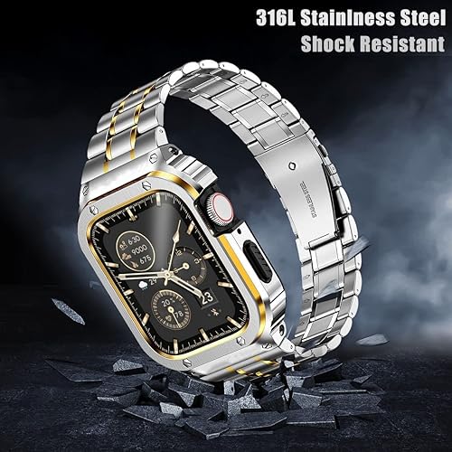 Miniatura 39 de MioHHR Correa de reloj de acero inoxidable con funda compatible con Apple Watch Series 6 5 4 SE3/2/1 (1.732 pulgadas) Series 3/2/1 (1.654 pulgadas)