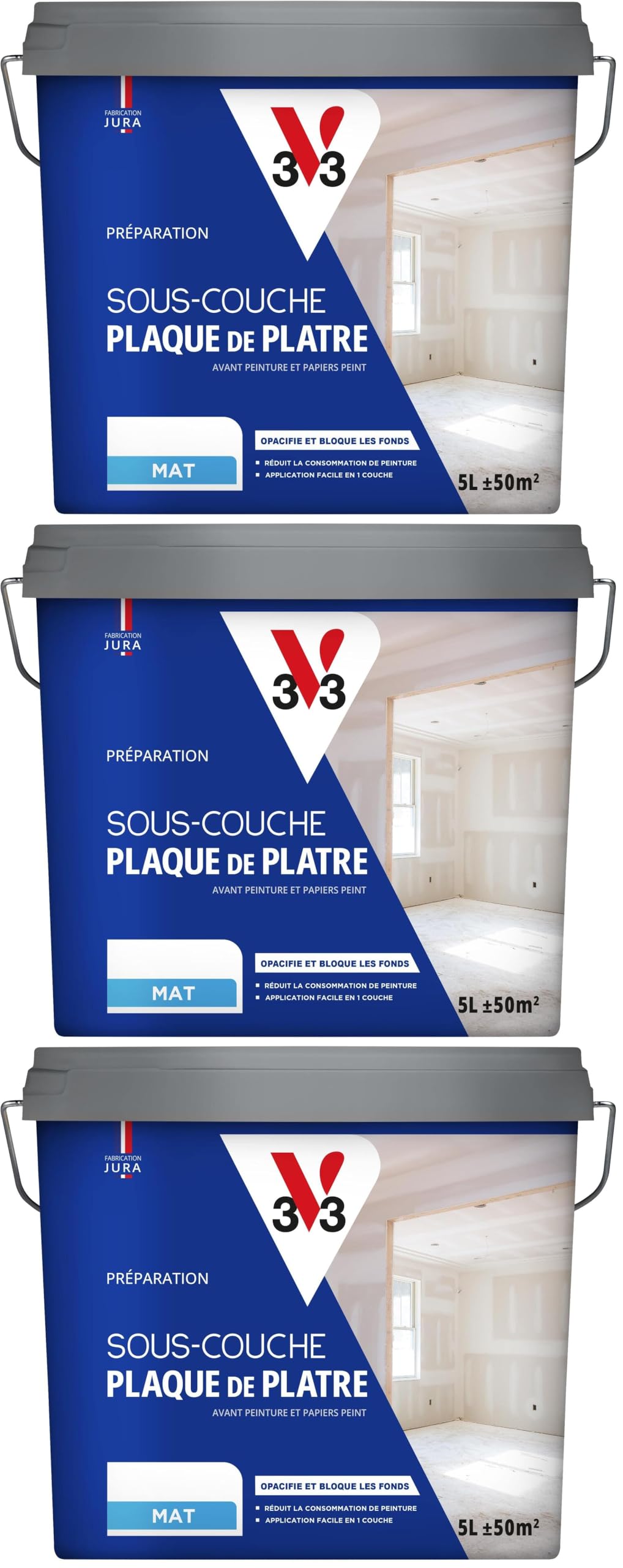 Sous-couche plaque de plâtre V33 blanc mat préparation peinture et papier peint 15L