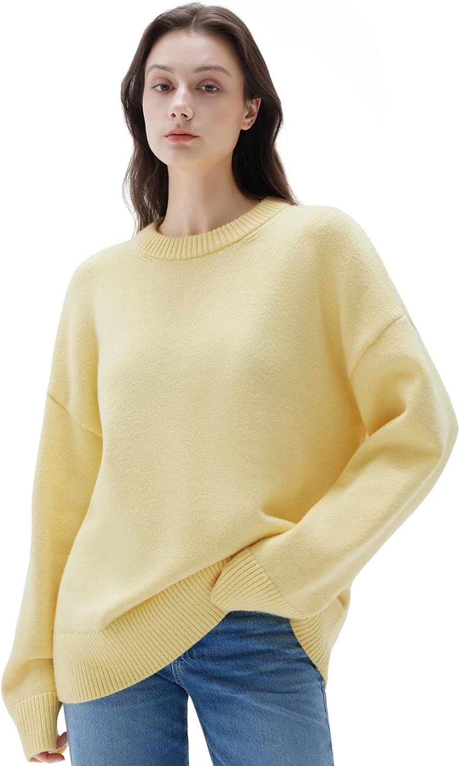 SUUKSESS Women Cashmere Blend Oversized Crew Neck Long Sleeve Pullover Sweaters