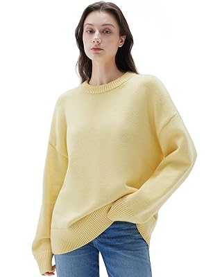 SUUKSESS Women Cashmere Oversized Long Sleeve Pullover Sweater Crew Neck Jumpers