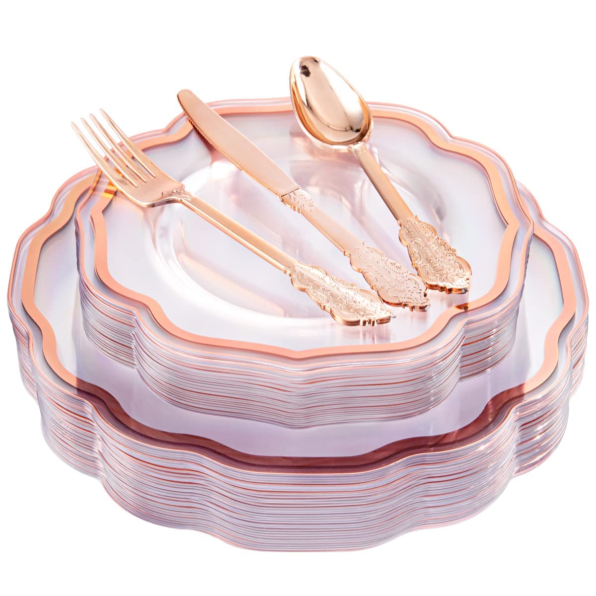 Pink Plates & Gold Cutlery Set - Party Supplies -13 Pink Plates & Gold Cutlery Set - Party Supplies -13