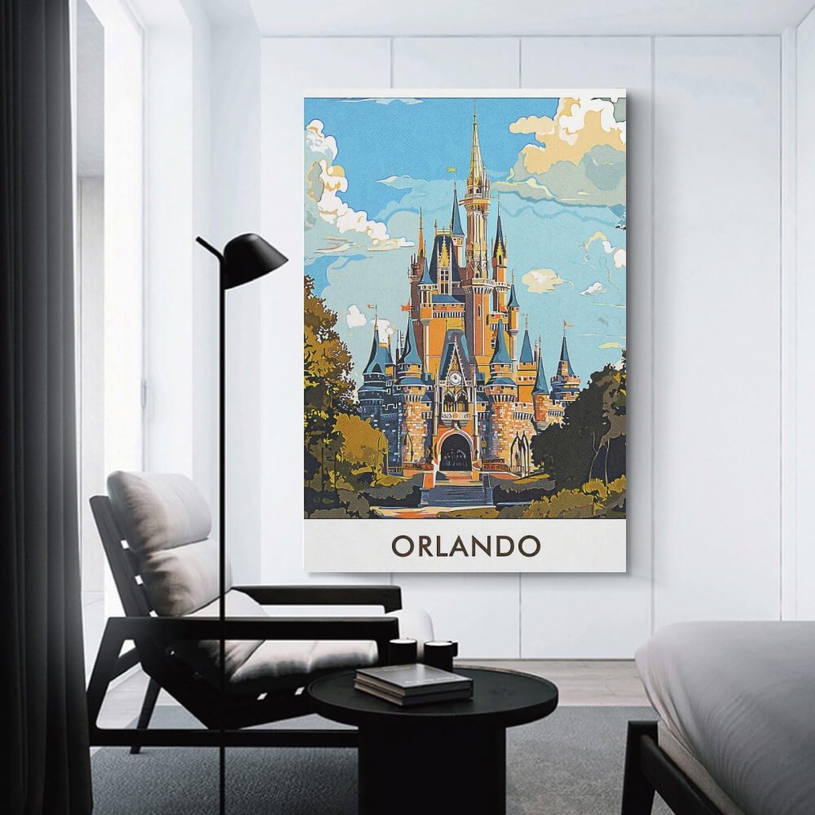 Junmoney Orlando Castle Illustration Wall Art Print 24x36inch(60x90cm), for Hallway, Entryway Or Landing, A Neat Decor Update for Hallways, for Everyday Interiors