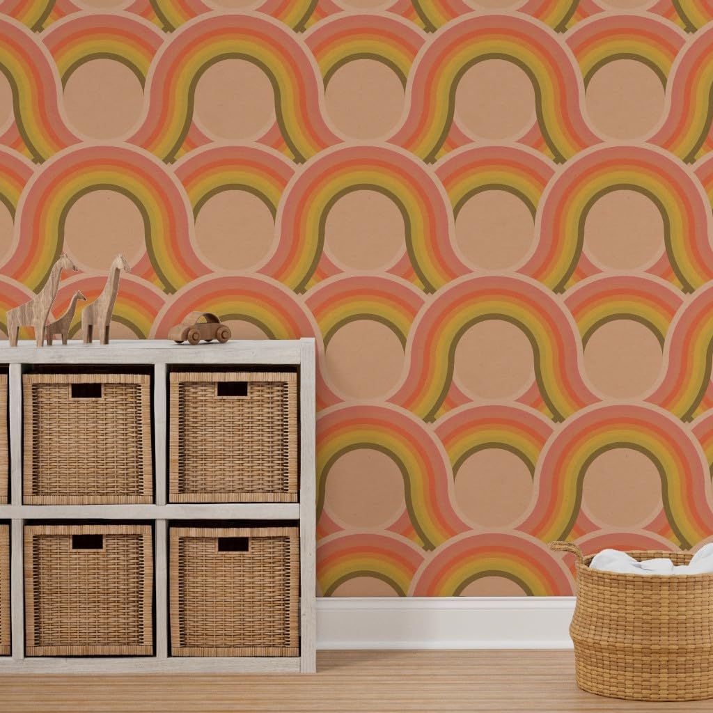 Peel & Stick Wallpaper 3ft x 2ft - Retro Textured Vintage Geometric Graphic 70S 1960S Custom Removable Wallpaper by Spoonflower