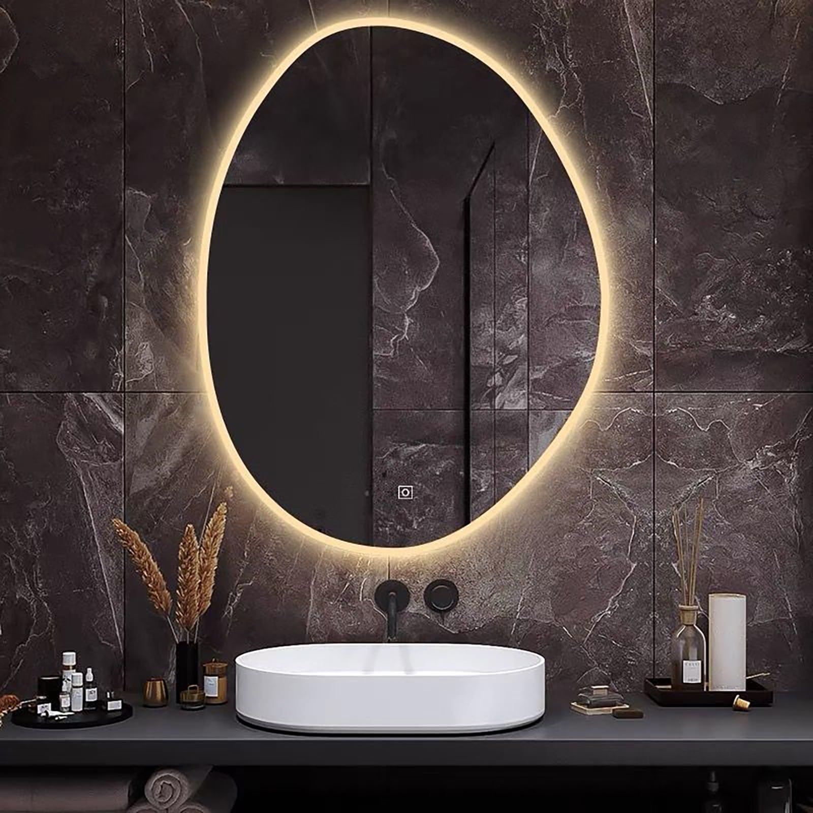 FGXHHS LED Lighted Frameless | Backlit HD Glass Illuminated Wall Mounted with 3 Color Lighting, 60x80cm/23.6x31.5in for Makeup, Shaving & Vanity Room Decorative