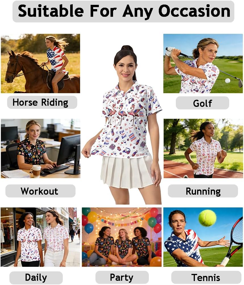 Womens Golf Shirt Short Sleeve Polo Shirts Casual Workout Tops Tennis Shirts Collar Pickleball Shirts Golf Outfits