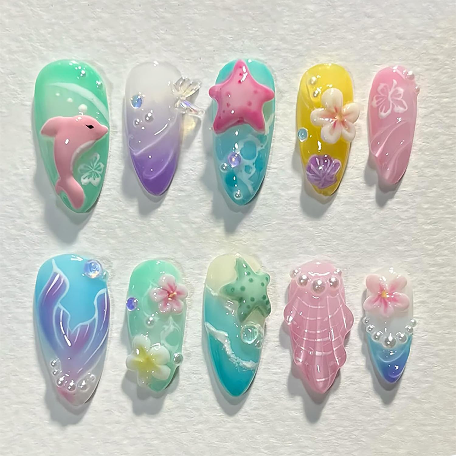 24Pcs Summer Beach Press On Nails - French Tip Designs