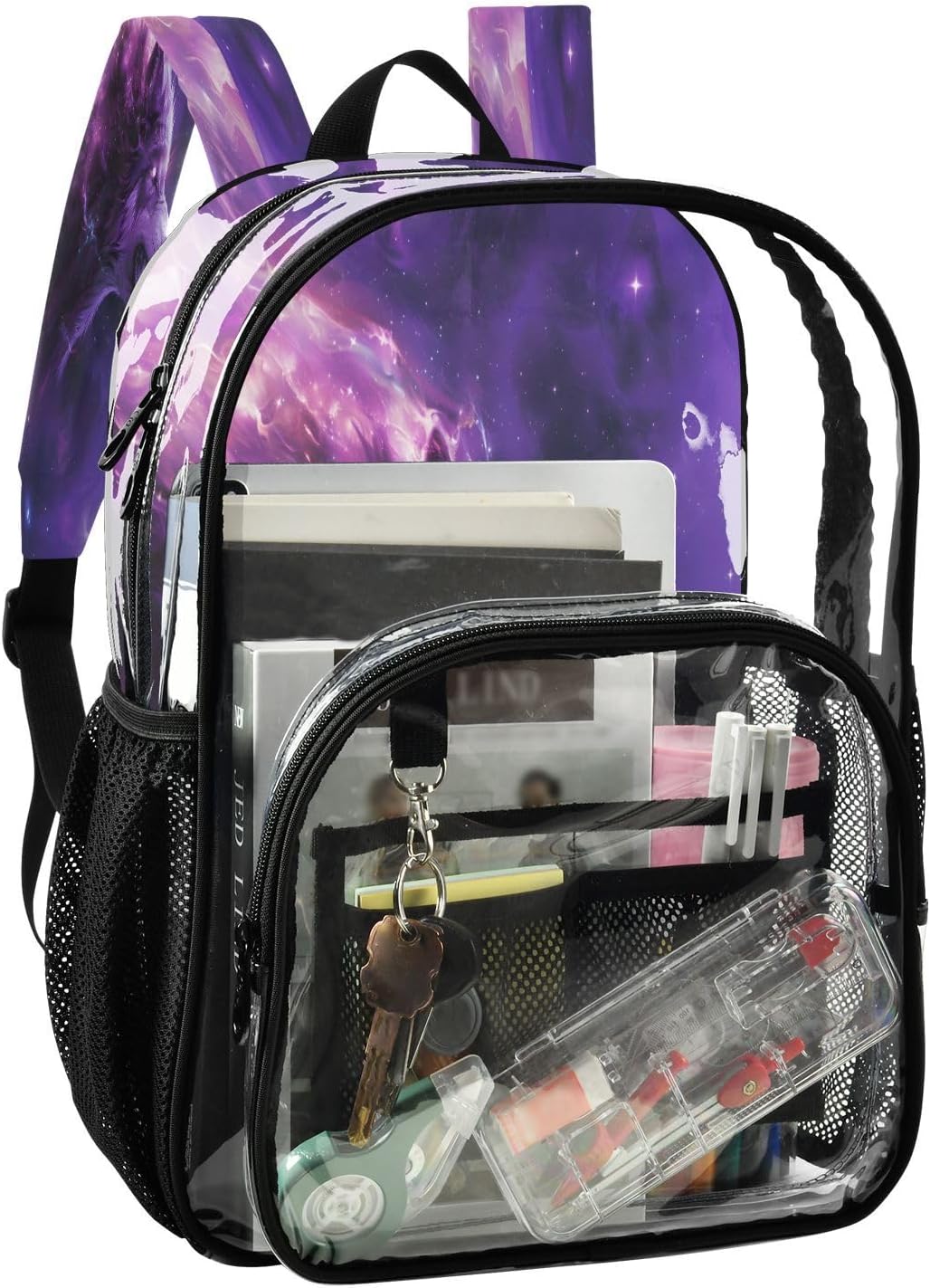 Wolf Nebula Space Starry Clear Backpack Heavy Duty See Through Transparent PVC BookBag for Kids Boy Girl Adult School Work