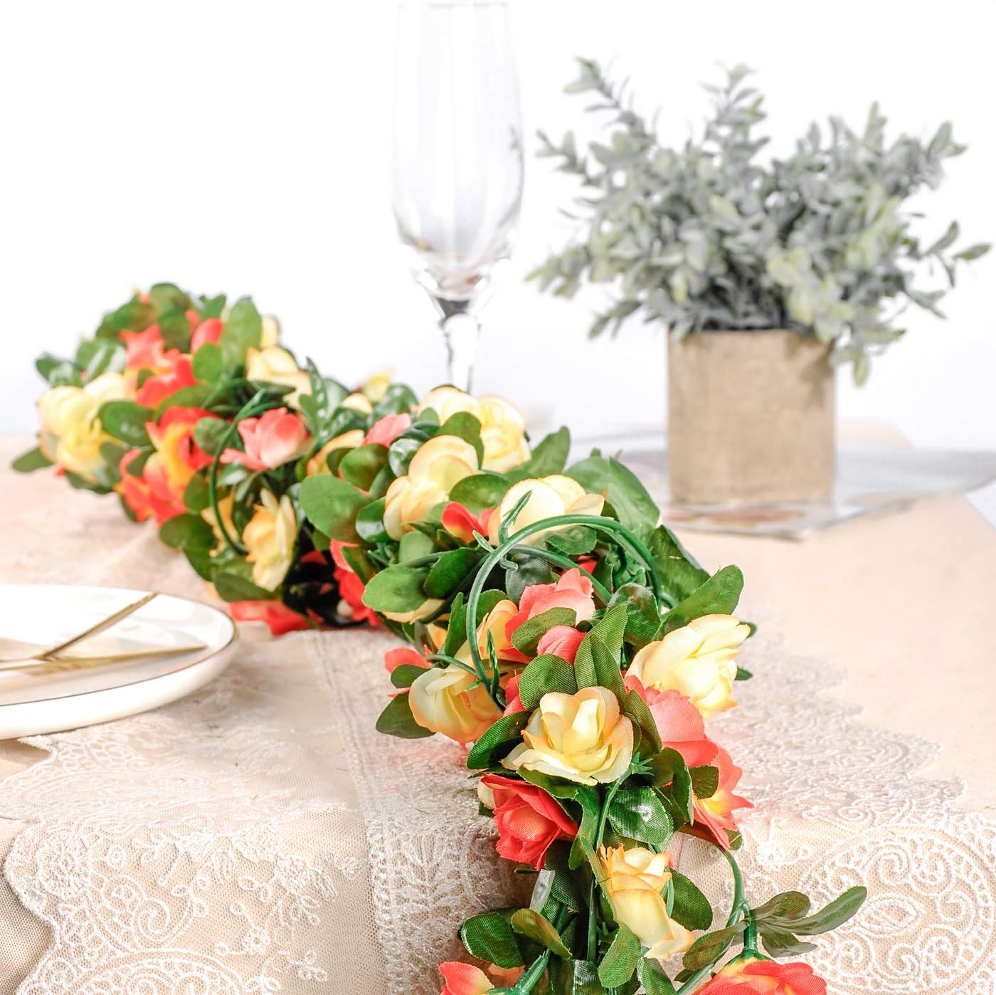 Miracliy 8 Pack 65 FT Flower Garland Decorations Plastic Artificial Flowers for Wedding Decoration Photo Booth Backdrop