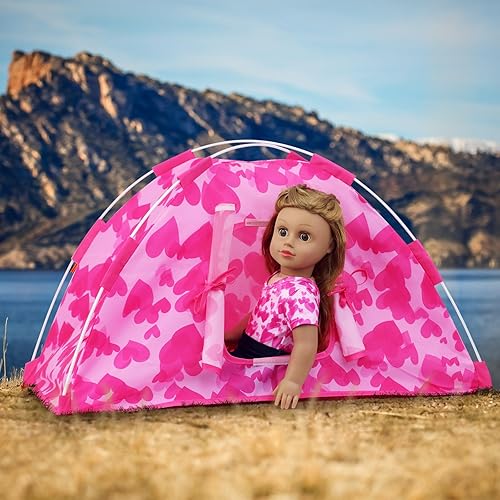 Miniatura 6 de Ecore Fun Juego de 6 tiendas de campaña para muñecas de 18 pulgadas y accesorios que incluyen tienda de campaña para muñecas de 18 pulgadas, mochila