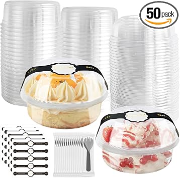 8oz Plastic Containers With Lids And Spoons 50 Pack, Dessert Cups With Lids,Small Disposable Snack Bowls For Ice Cream Cake Fruit Parfait Pudding And Jello Shot 8oz