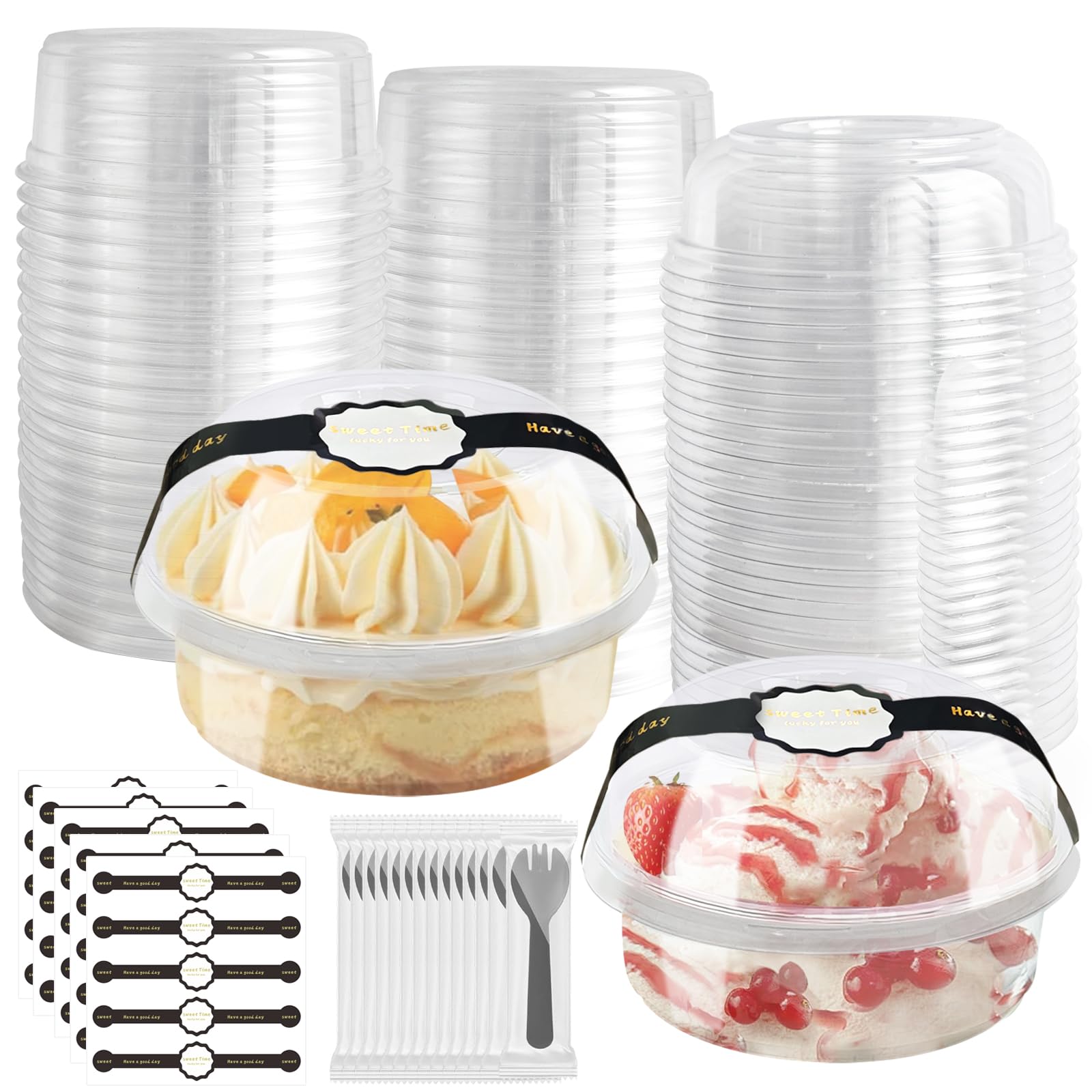 OBXMLFY 8oz Plastic Containers With Lids And Spoons 50 Pack, Dessert Cups With Lids,Small Disposable Snack Bowls For Ice Cream Cake Fruit Parfait