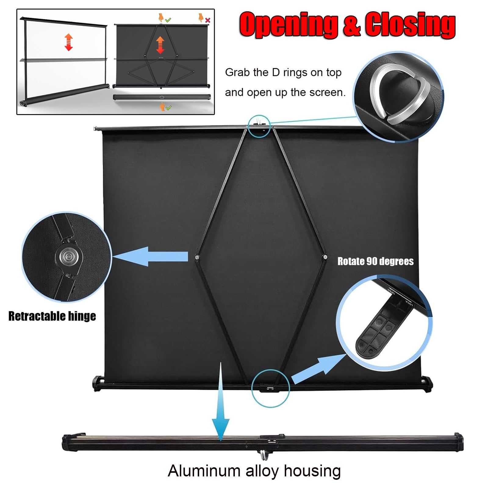 Telo Proiettore 30/40/50 pollici, Schermo per Proiettore da Tavolo Telo da Proiezione per Interni/Esterni 4K HD Home Theater Ufficio(30in(16:9))