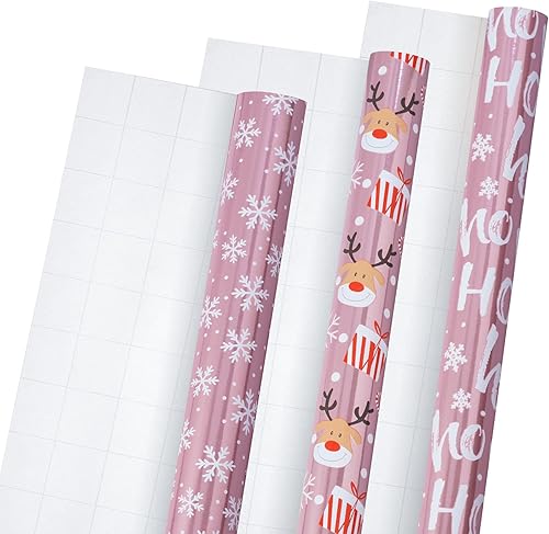 Vista 56 de LeZakaa Mini rollo de papel de regalo de Navidad azul, muñeco de nieve, reno, bola de cristal, árbol de copo de nieve, papel de regalo metálico