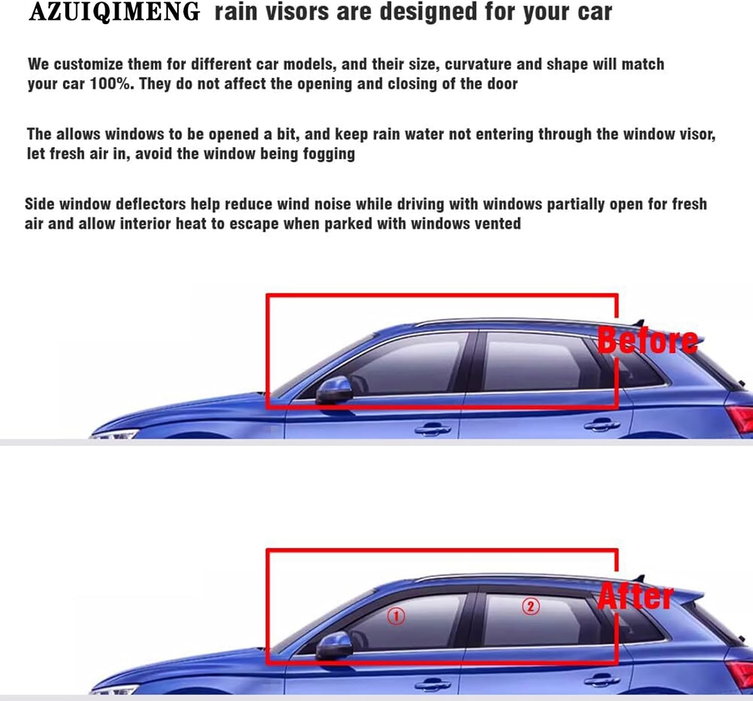 Window Visors Vent Shade Deflectors Rain Guards Compatible with Mercedes-Benz GLA-Class GLA 250 / GLA 35 / GLA 45 2015-2020, Sun Shield Window Visor, Tape-On, Black, 4-Piece Set
