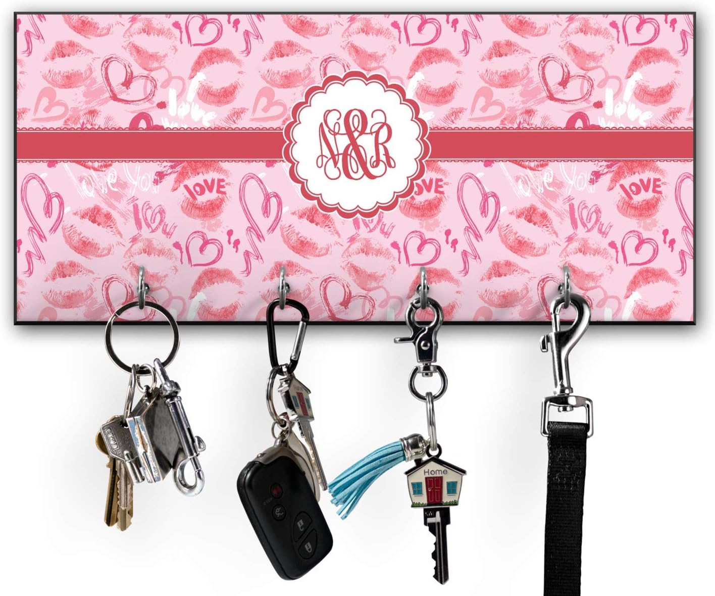 Personalized Lips n Hearts Key Hanger w/ 4 Hooks w/ Couple's Names