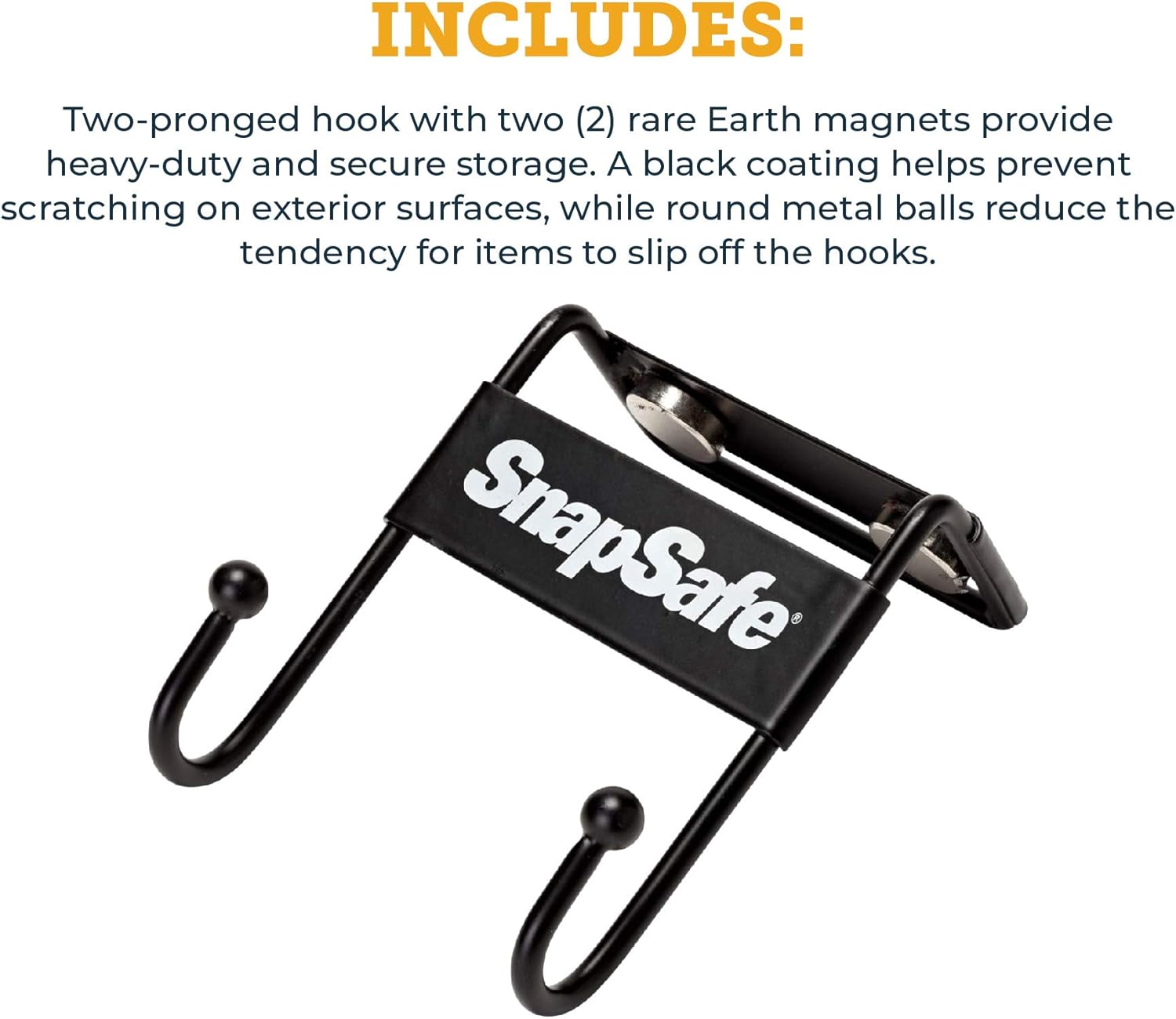 SnapSafe Magnetic Safe Hook 75911 - Two-Pronged Hook Design with Non-Scratch Coating and Heavy Duty Magnets Rated for 35 Pounds to Securely Organize Your Gear, Gun Case, Binoculars, Range Bags, & More