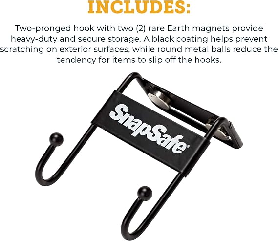 SnapSafe Magnetic Safe Hook 75911 - Two-Pronged Hook Design with Non-Scratch Coating and Heavy Duty Magnets Rated for 35 Pounds to Securely Organize Your Gear, Gun Case, Binoculars, Range Bags, More