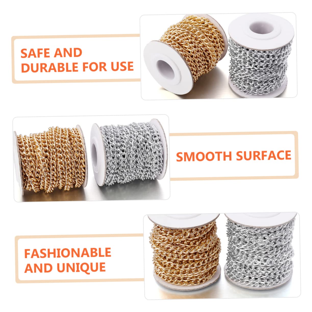 LALAFINA 5rotoli Catenelle Alluminio per Fai da Te Accessori per Borse e Abbigliamento Catena Leggera e Resistente Non Sbiadisce ø per Creazioni Artigianali e Decorazioni di Moda