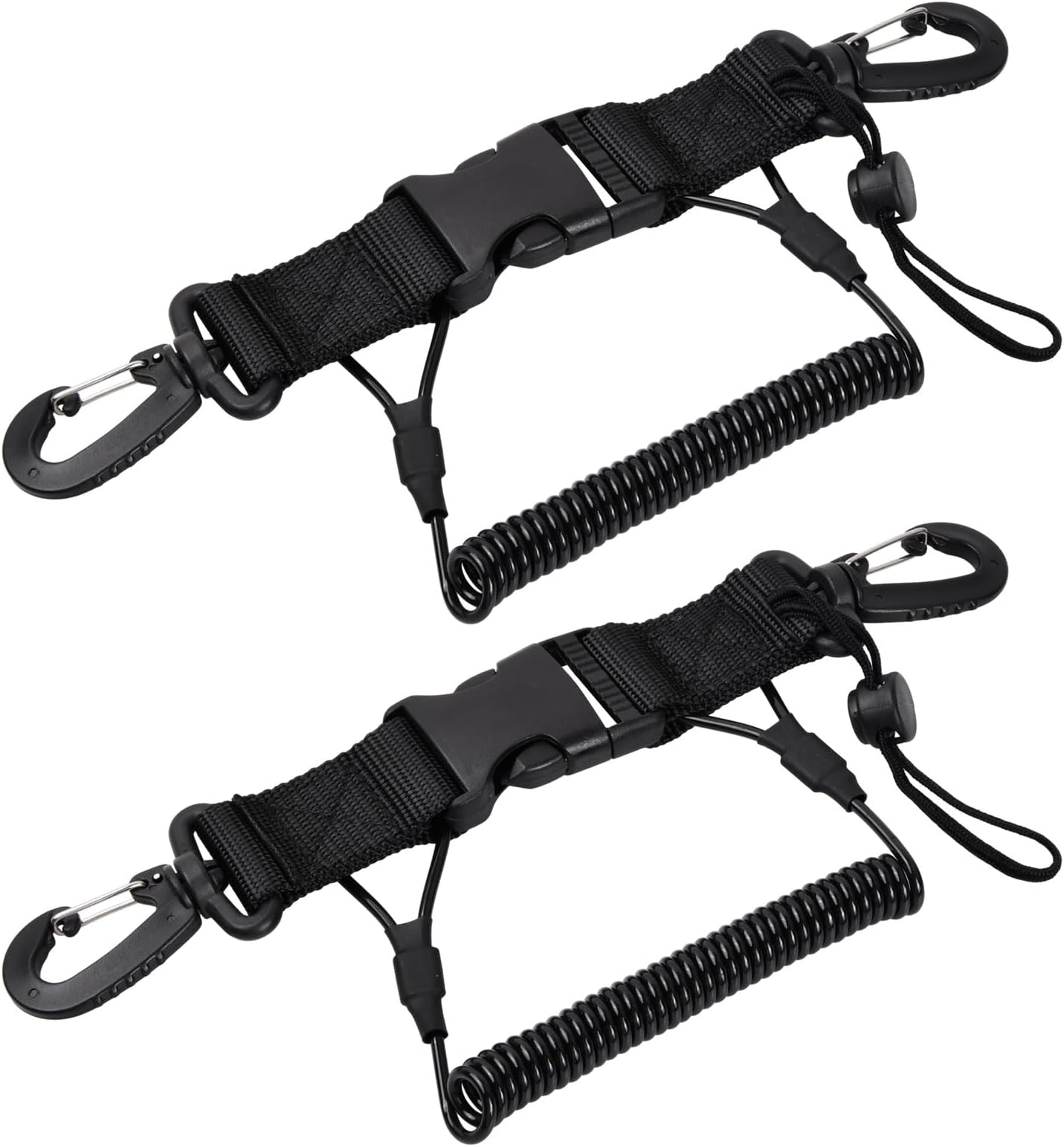 2-Pack Dive Hand Straps Set - Secure Diving Spiral Cables, Retractable Spring Cord Kit, Anti-Loss Lanyards with Carabiner - Essential Diving Gear and Accessories for Snorkeling, Rock Climbing - Black