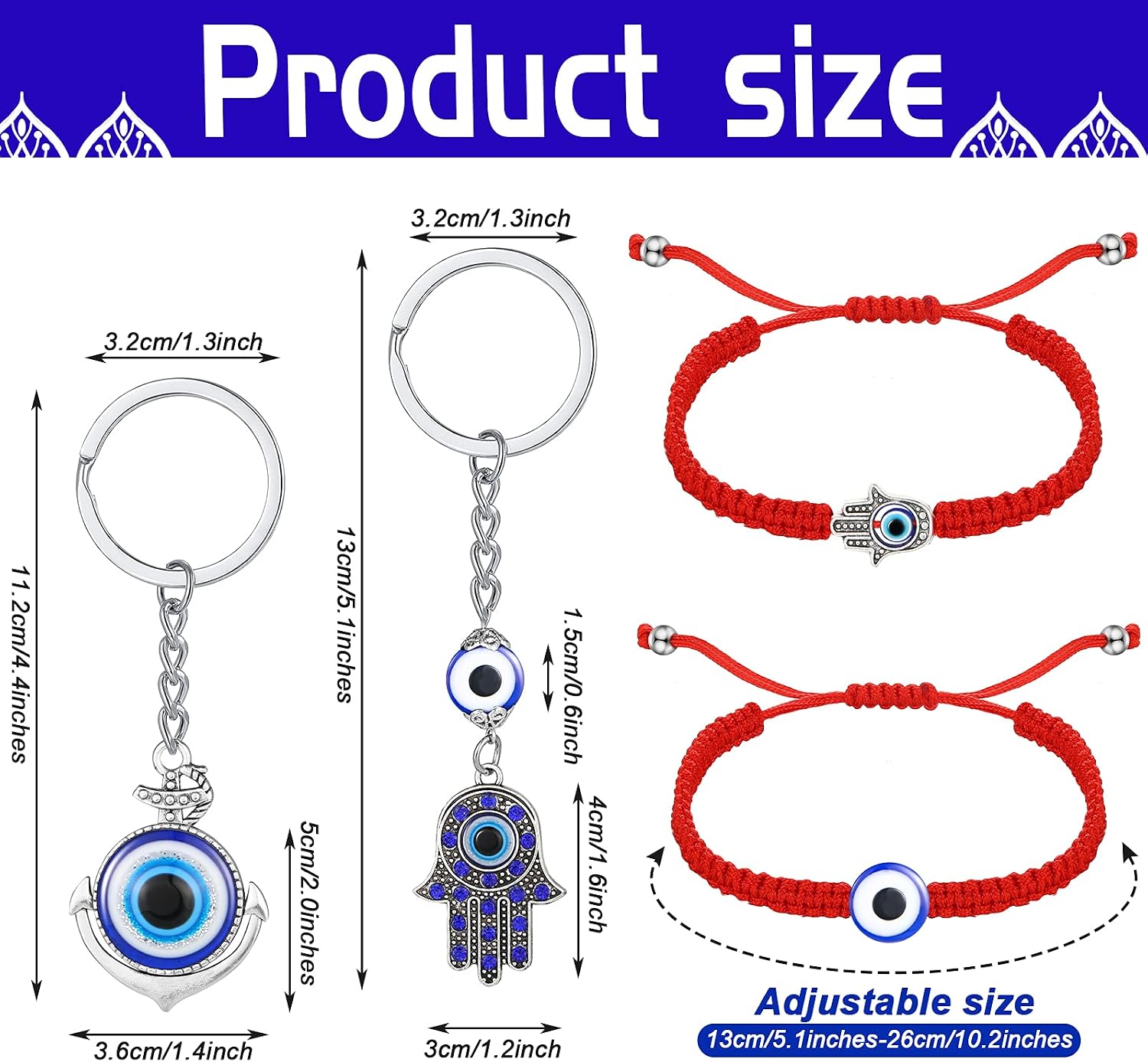 4 Pieces Evil Eye Keychains for Car Keys,Turkish Blue Evil Eye Keychain,Charms Pendants Crafting Glass Keychain with Keyring Hanging Ornament Jewelry Accessories Amulet for Women Good Luck