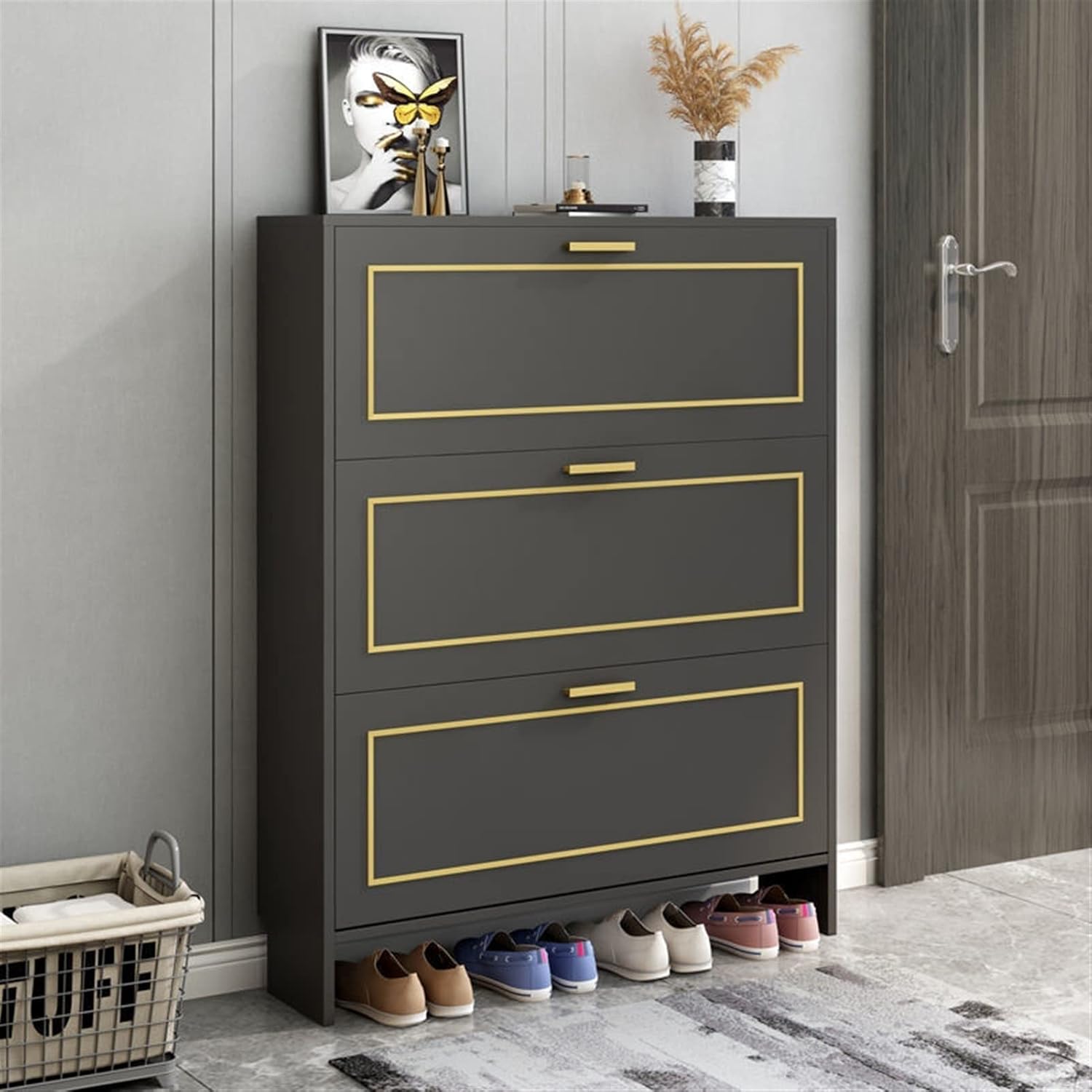 Free Standing Shoe Racks Shoe Closet Bedroom Shoe Rack Ultra-Thin Large-Capacity Shoe Cabinet Modern Minimalist Household Storage Shoe Rack Organizer Shoe Storage Rack (Color : 90x17x118cm A