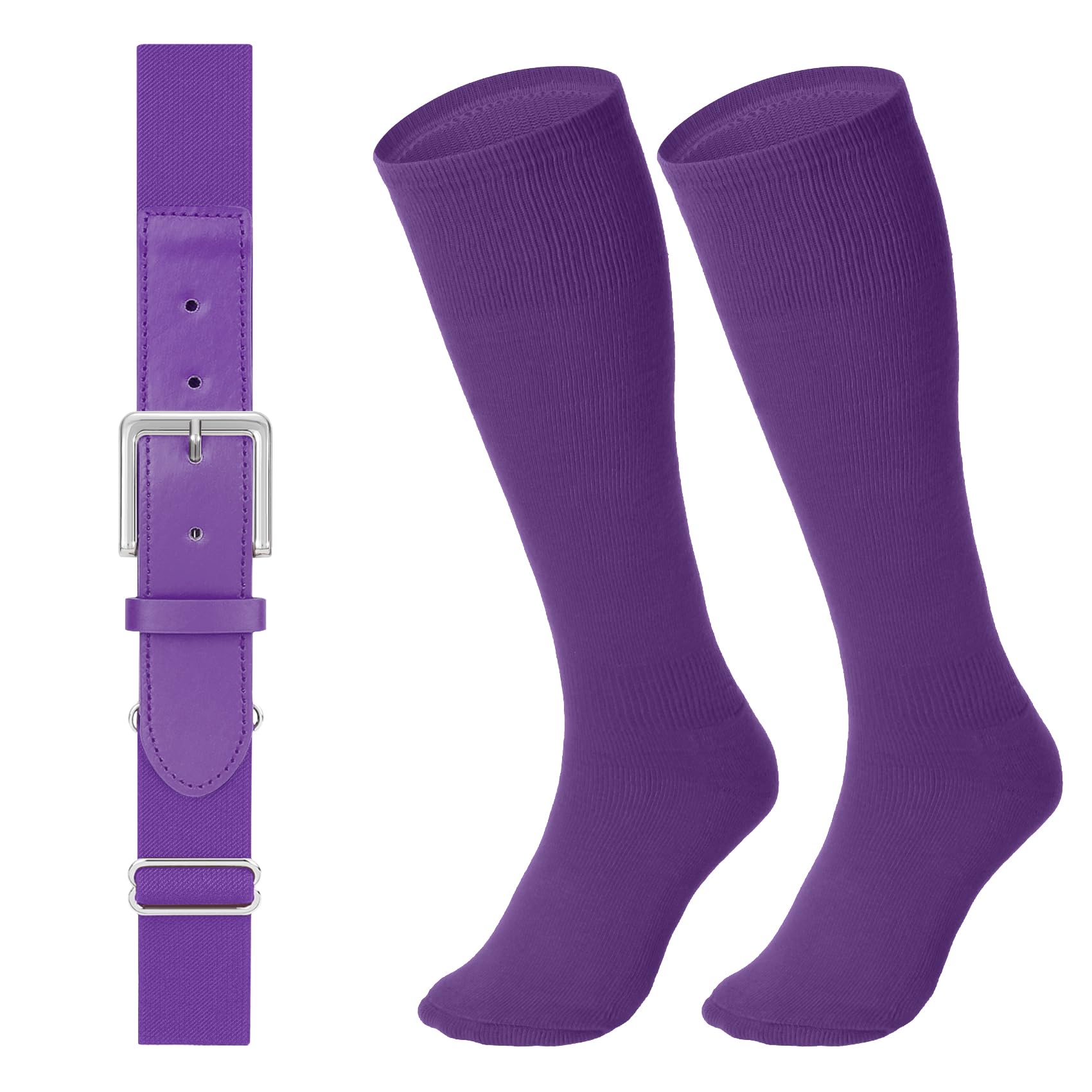 LEACOOLKEY Baseball Belt and Socks Combo Set Adjustable Softball Socks and Elastic Belt for Youth and Adult