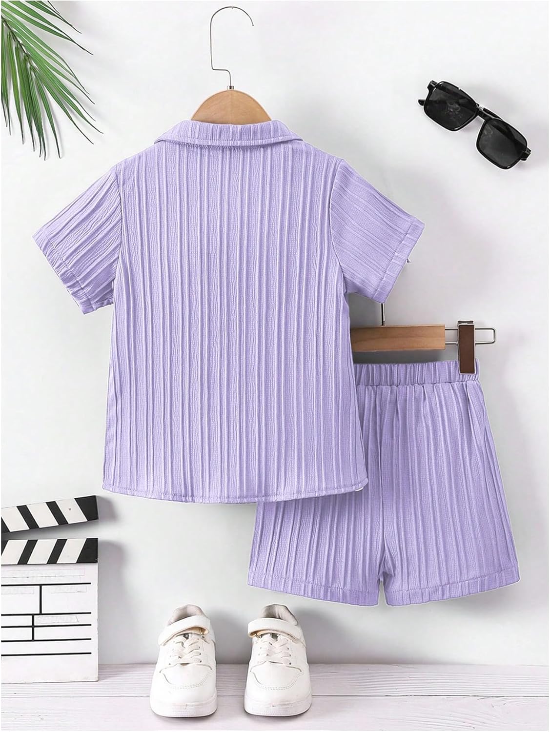 SweatyRocks Boy's 2 Piece Summer Vacation Outfits Short Sleeve Collar Button Down Shirt and Shorts Clothing Set - Image 2