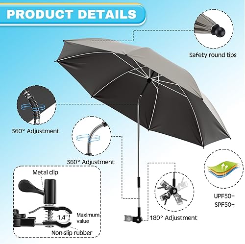 Miniatura 4 de Juego de 2 sillas de campamento plegables con paraguas, para adultos, asiento plegable de pícnic, asiento de césped plegable para exteriores, pesca,