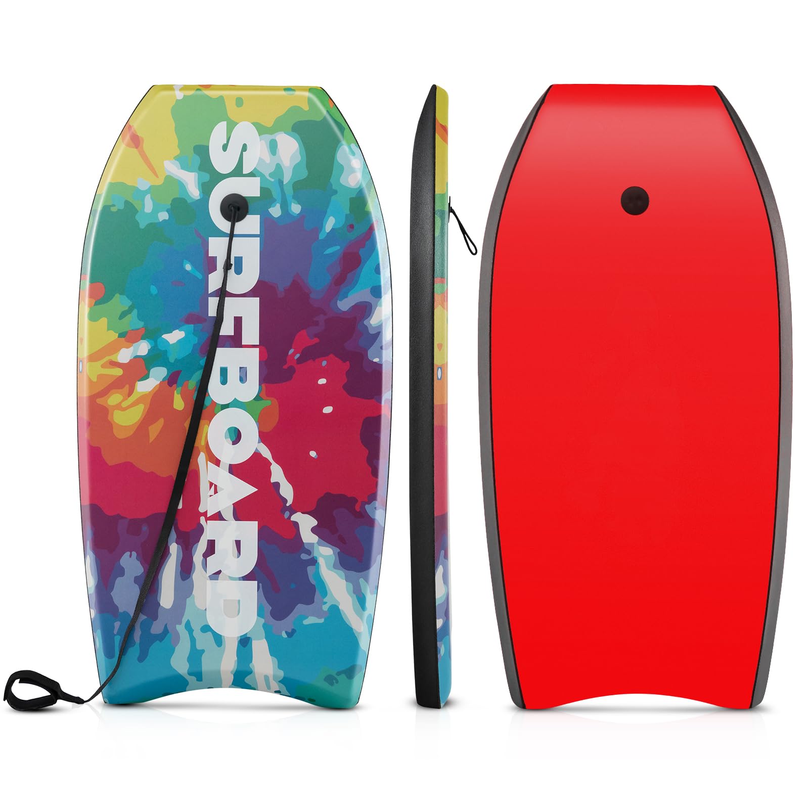 Goplus 41''/37''/33'' Lightweight Body Board for Beach, Surf Board with EPS Core, XPE Deck, HDPE Slick Bottom, Wrist Leash, Bodyboard for Kids Adults Surfing