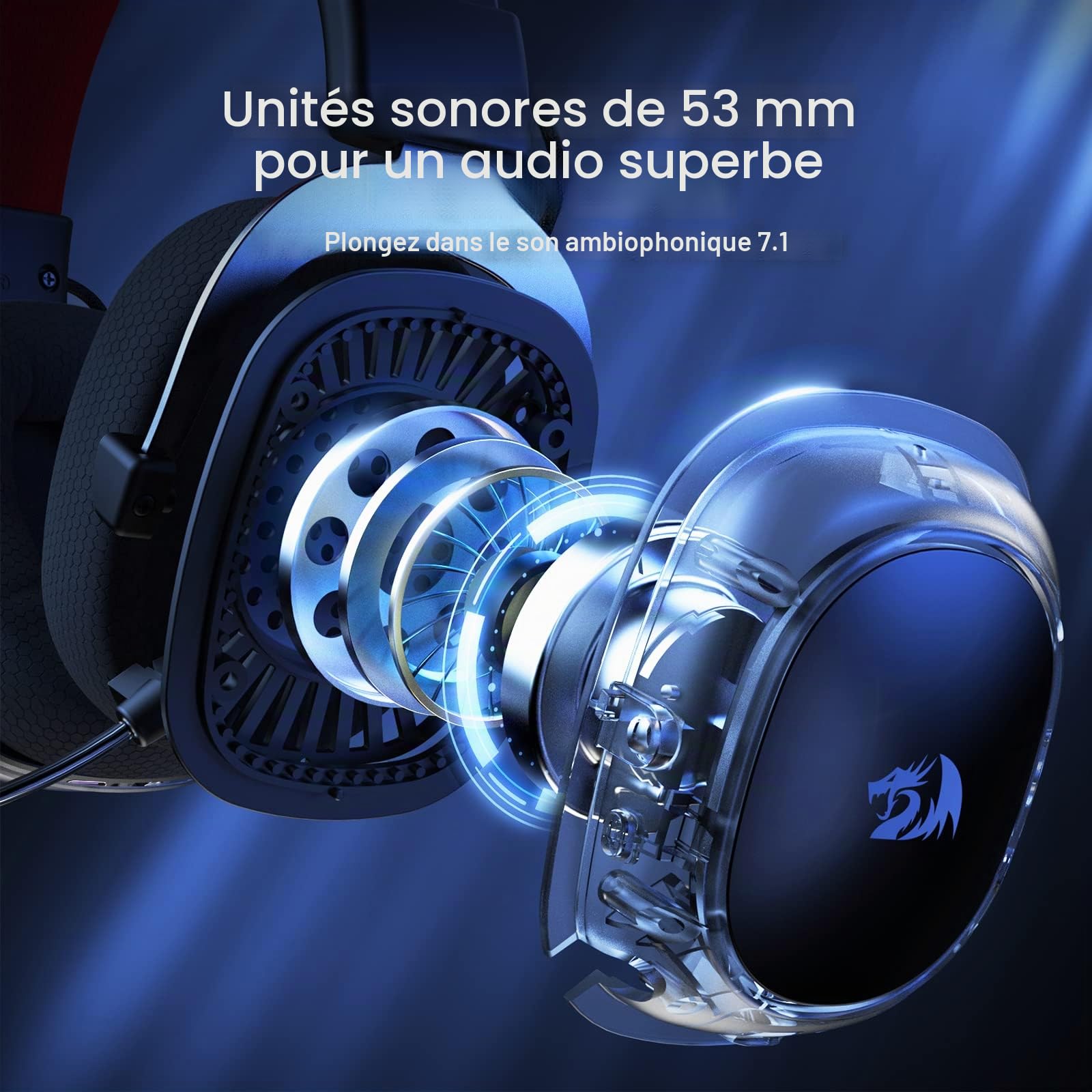 Redragon H510 Zeus X Casque Gamer sans Fil RVB 71 53mm USB Multi Plateforme | Casque gamer sans fil son 71 pilotes 53mm coussinets mousse memoire RVB alimente par USB multi plateforme