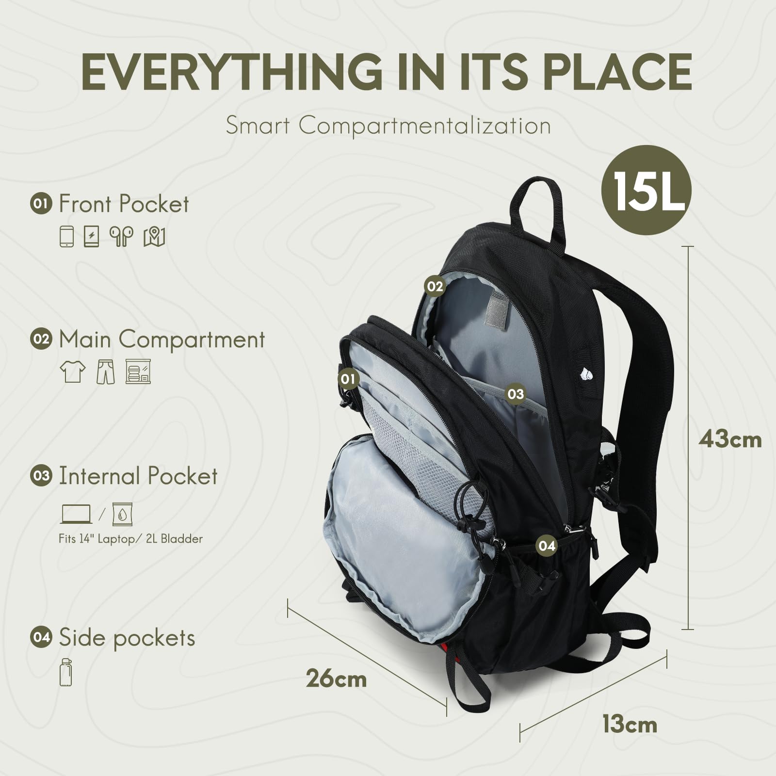 Haimont Sac à dos de randonnée 15 L – Sac à dos ultraléger pour homme et femme, sac à dos résistant à l'eau pour voyage et trekking