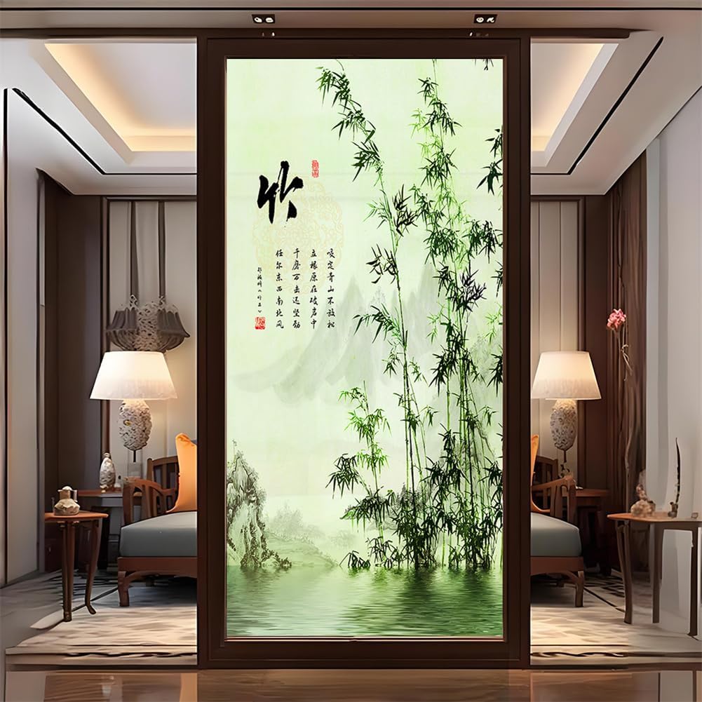 No Glue Static Cling Decorative Window Film Green Leaves Stained Glass Door Privacy Window Sticker for Home Decor 064 70x160cm(27.5"x63")