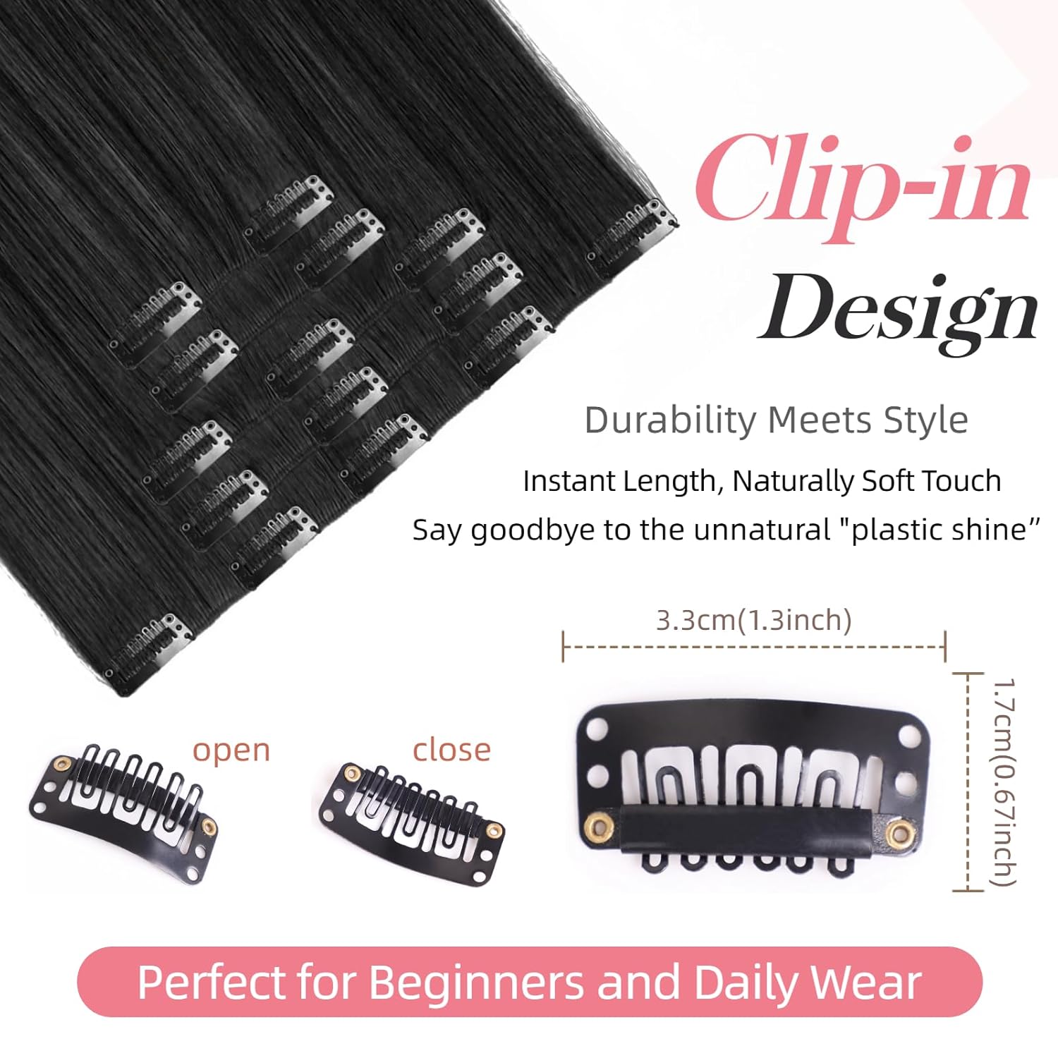 Natural Black Hair Extension Clips 26 Inch Long Invisible Straight Thick Synthetic Clip in Extensions Ins 5PCS Easy Installation Fake Soft Hairpieces for Women Weddings Party Daily Use 8.1 Oz