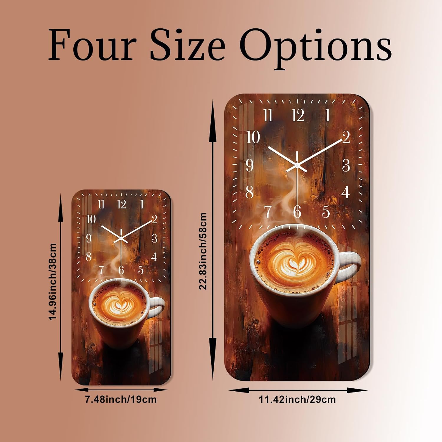 Coffee Cup Wall-Clocks for Kitchen - Wooden Rectangle Wall Clock Battery Operated 12 Inch - Vintage Rustic Clocks Silent Non Ticking for Bedroom Office Home Decor