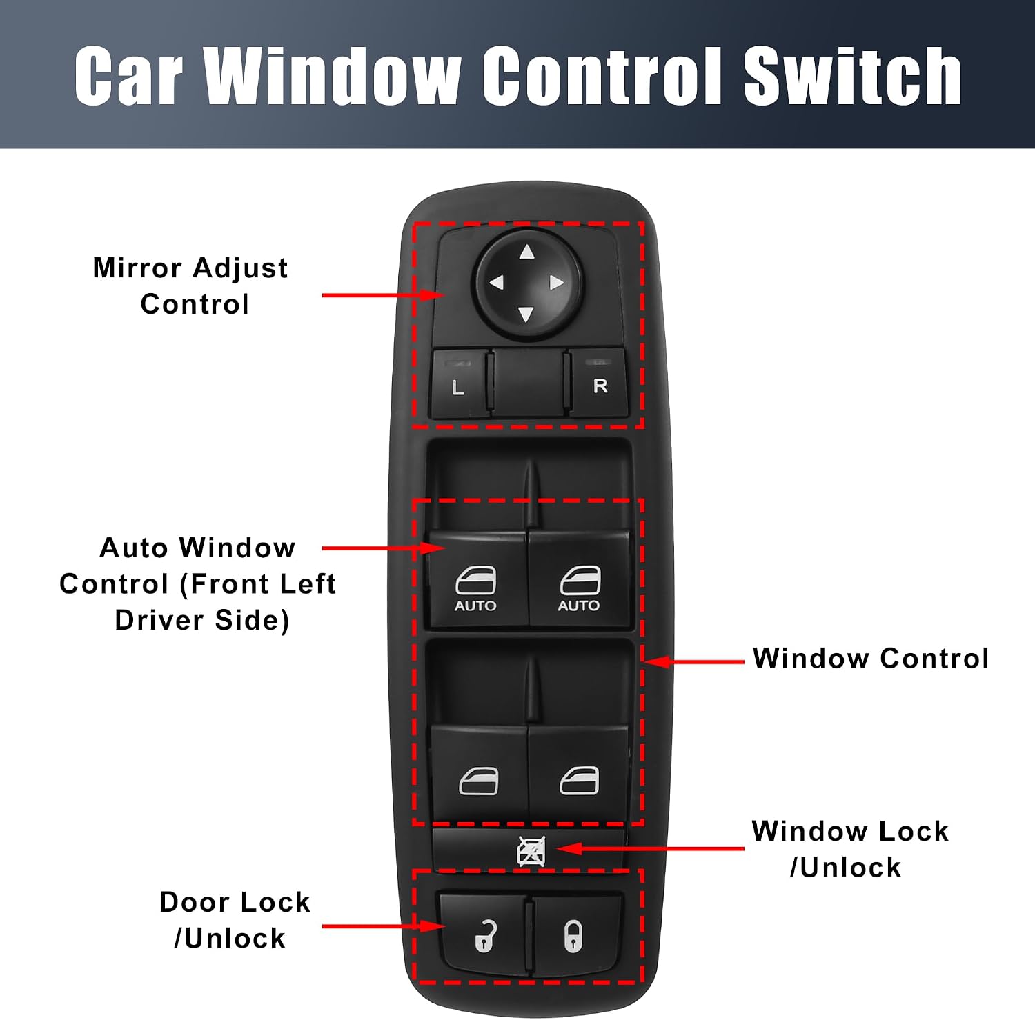 X AUTOHAUX 68231805AA Front Left Drive Site Car Power Window Button Panel Master Control Switch for Ram 5500 for Chrysler