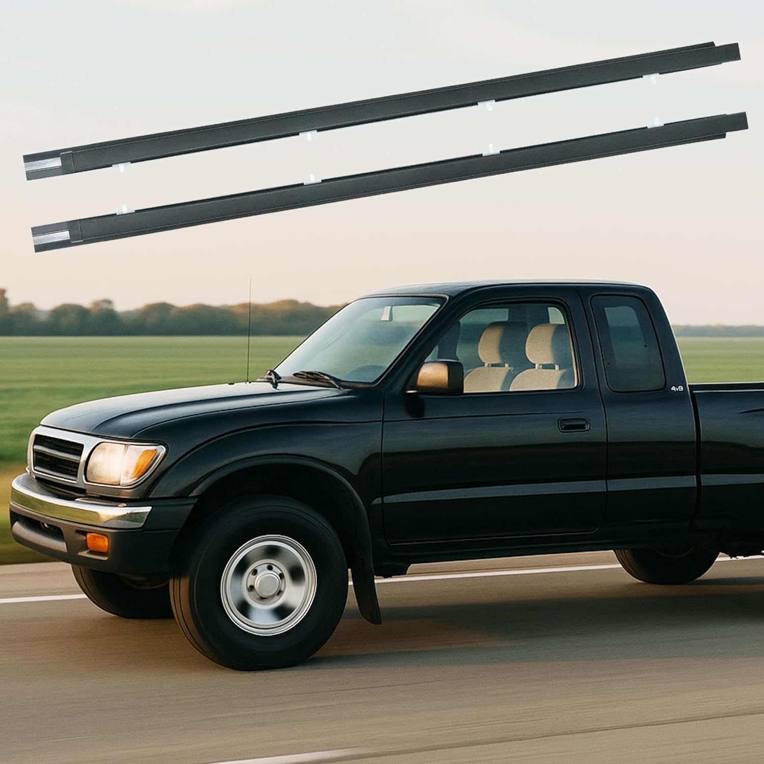 Front Door Window Belt Weatherstrip Kit for 1995-2004 Toyota Tacoma, Outer Door Window Trim Seal Replacement, Driver & Passenger Side Weather Stripping 2PCS For Toyota Tacoma 1995-2004