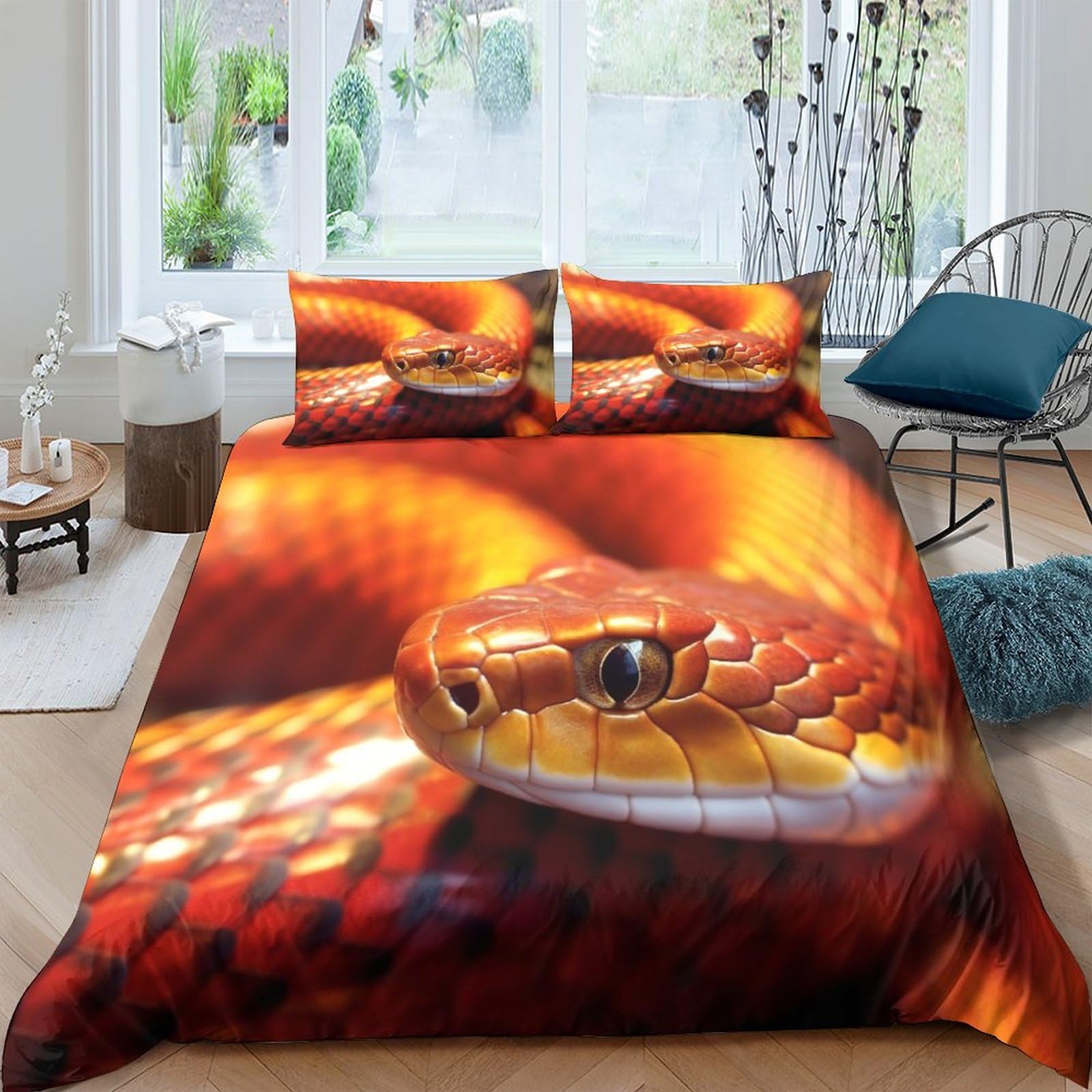 Housse de couette serpent 3D grand lit motif animalier chic