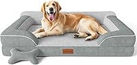 CWAWZ Extra Large Orthopedic Dog Bed 42" Cooling Gel Memory Foam, Waterproof XL Pet Sofa with Washable Cover & Bone Toy, Light Gray