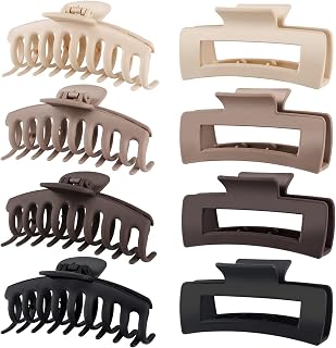 Large Hair Claw Clips for Women Girls, 8PK Neutral Matte Jumbo Square Hair Clips for Thick, Thin, Long, Short, Curly Hair, Big Jaw Clip Set for Daily Use