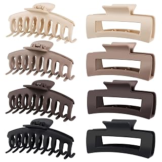 TOCESS Large Hair Claw Clips for Women Girls, 8PK Neutral Matte Jumbo Square Hair Clips for Thick, Thin, Long, Short, Curly Hair, Big Jaw Clip Set for Daily Use - Amazon product rated Grade A