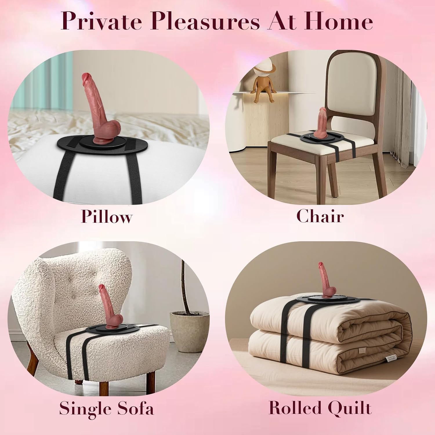 Suction Cup Dildo Mount, Strap On Dildo Harness Holder Sex Saddle, Riding Machine for Pillow Swing Chair, BDSM Straps Harness Accessory for Adult Solo Couple Sex Toys(Without Dildo)
