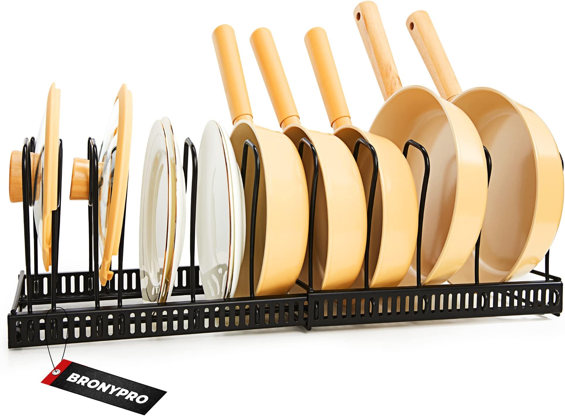Pots and Pans Organizer with 12 Tiers Adjustable, Rustproof Kitchen Cabinet Storage Organizer For Pans & Lids Organizers, Under Cabinet Storage 6 Easy DIY Options
