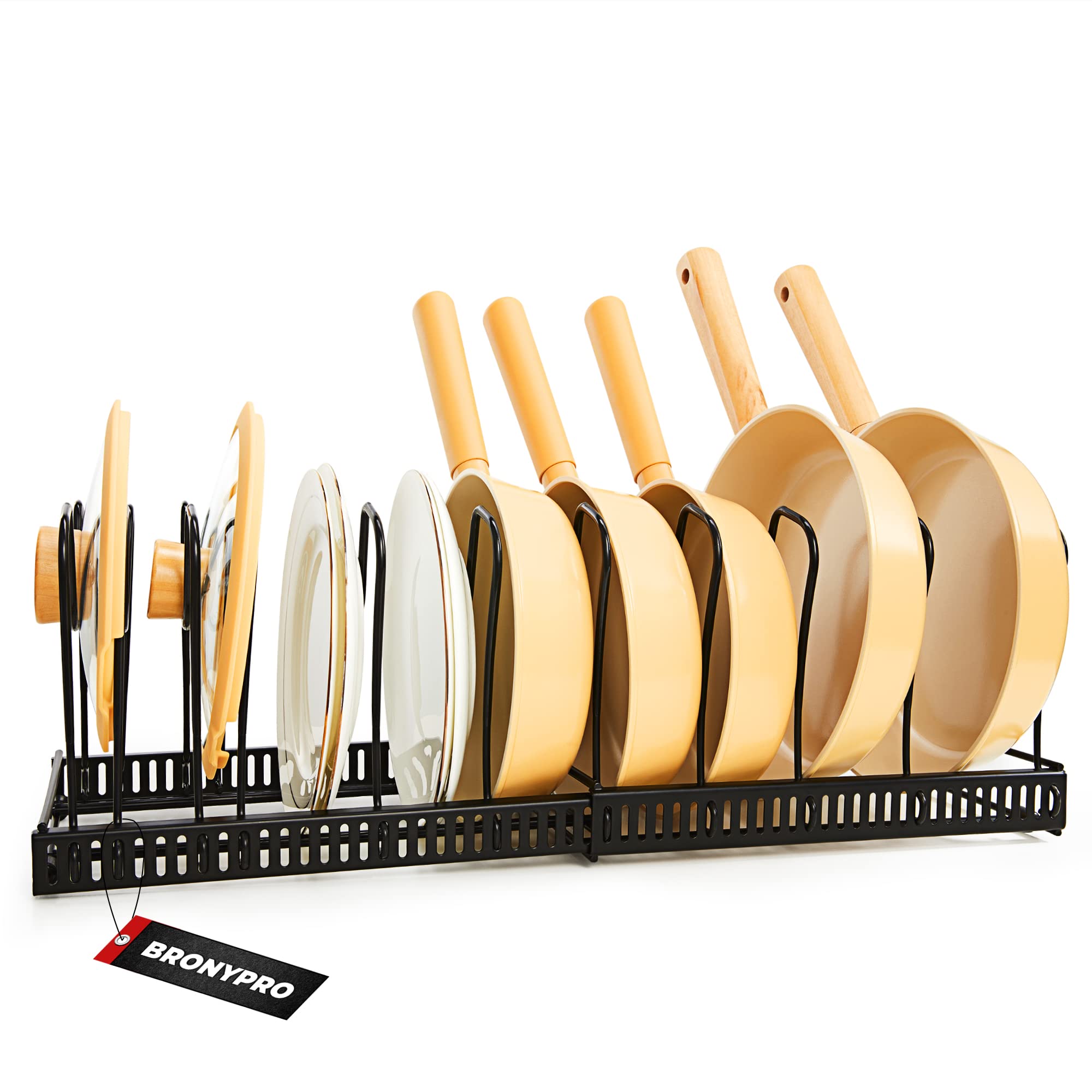 Pots and Pans Organizer with 12 Tiers Adjustable, Rustproof Kitchen Cabinet Storage Organizer For Pans & Lids Organizers, Under Cabinet Storage 6 Easy DIY Options