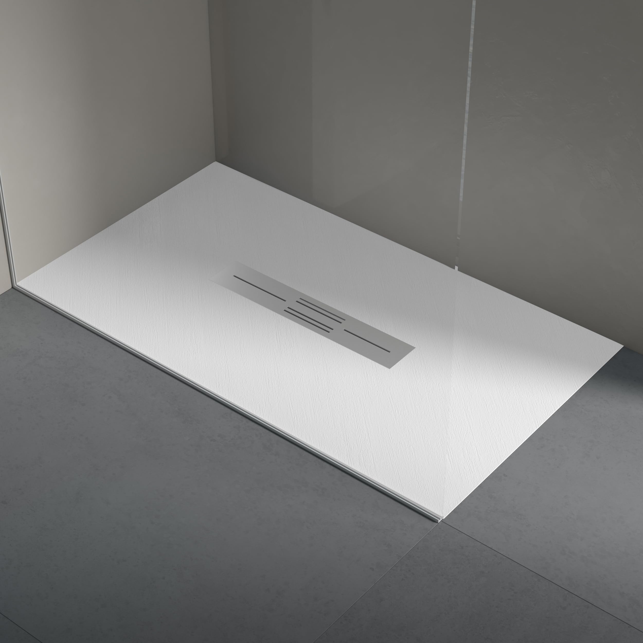 Piatto Doccia In Resina 90X140 Cm Effetto Pietra Con Scarico Centrale Colore Bianco Malibu - 4