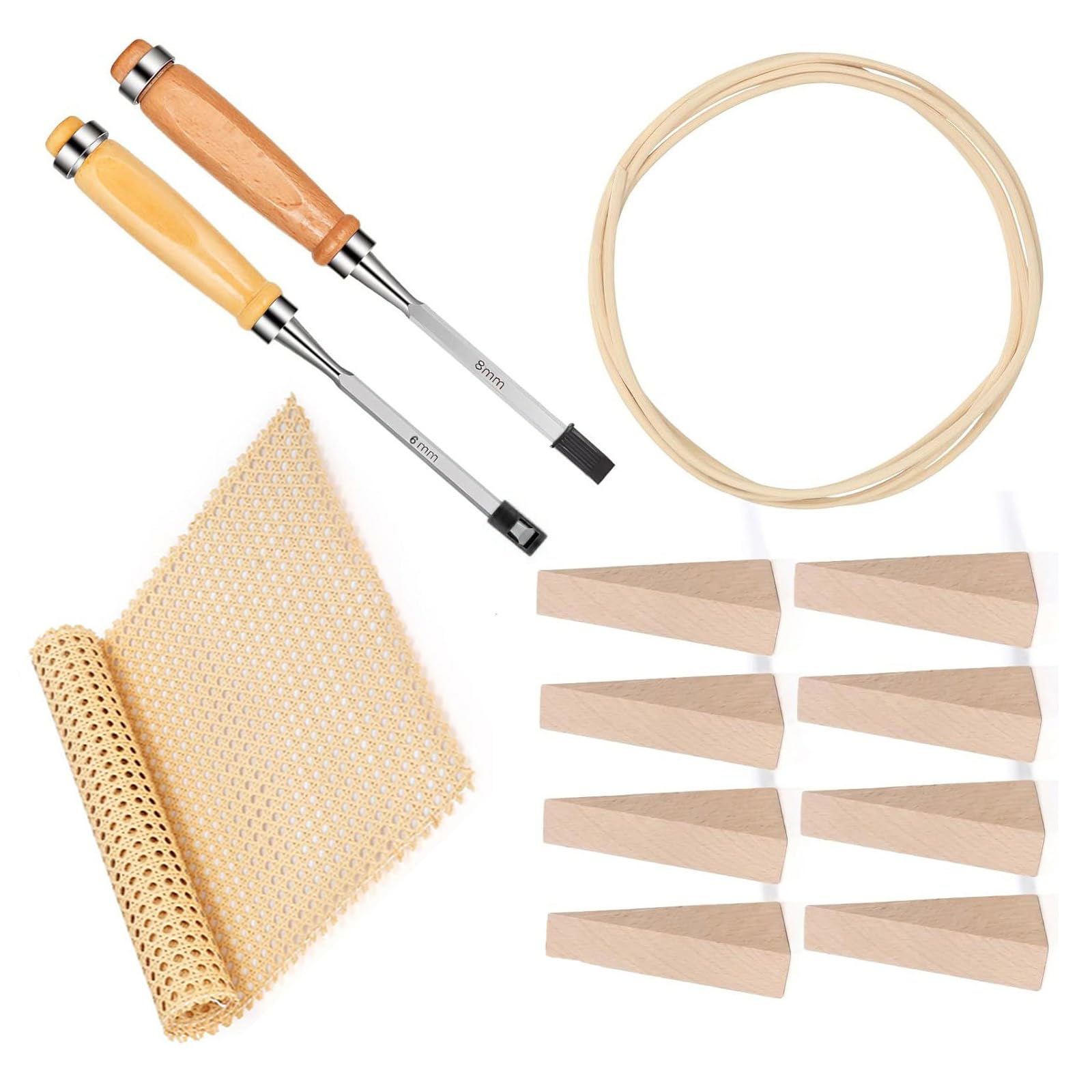 fexxkg 12Pcs Rattan Repair Set With 8 Wooden Wedges 3.06Yard Long Rattan Wicker For Handmade Furniture Restoration