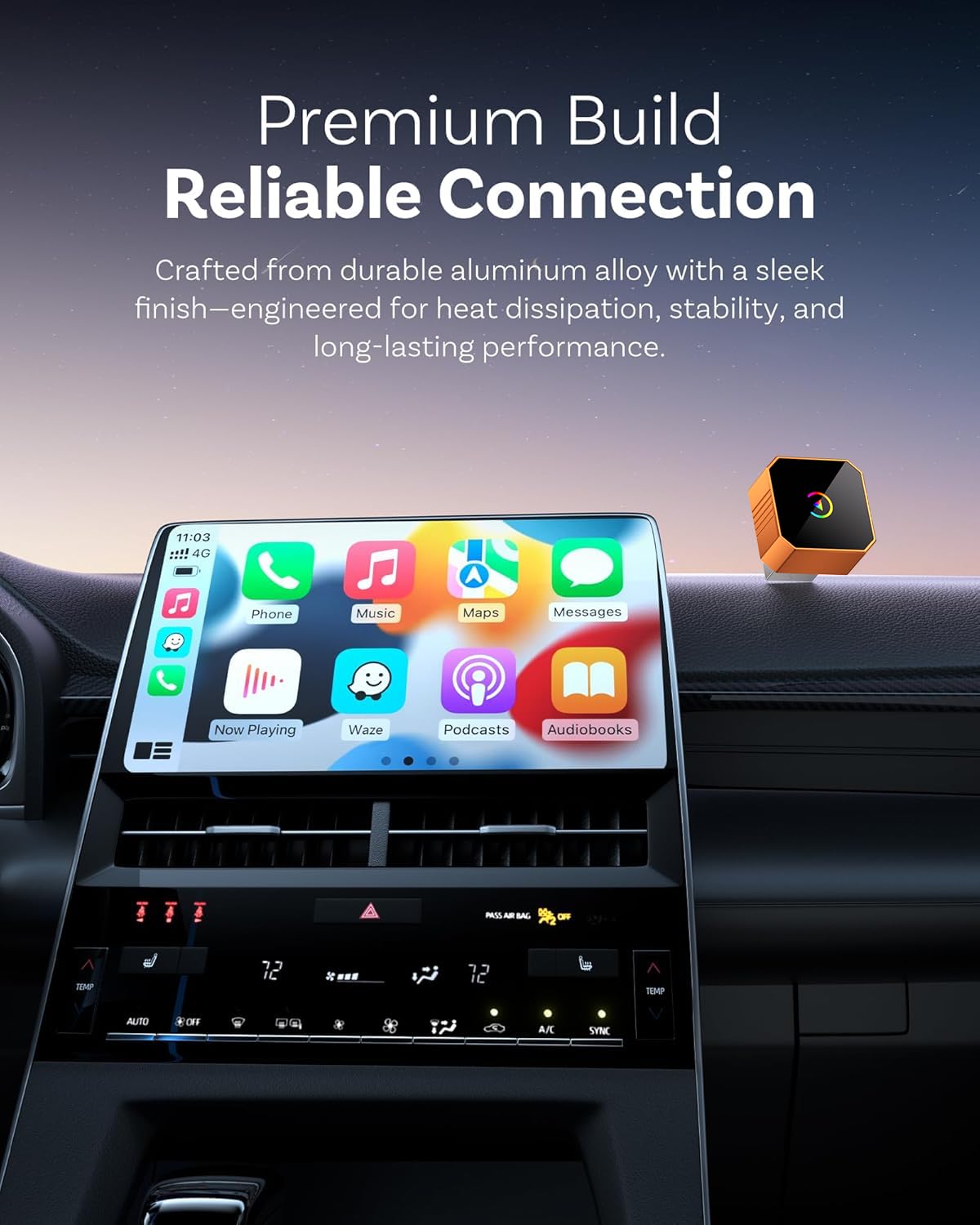 2026 Wireless CarPlay Adapter for iPhone ＆ Android Auto Mini Wired to Wireless Apple Car Play Adapter Plug & Play Compatible for iPhone iOS 10+ Android 11+ with After 2016 Cars — view 4