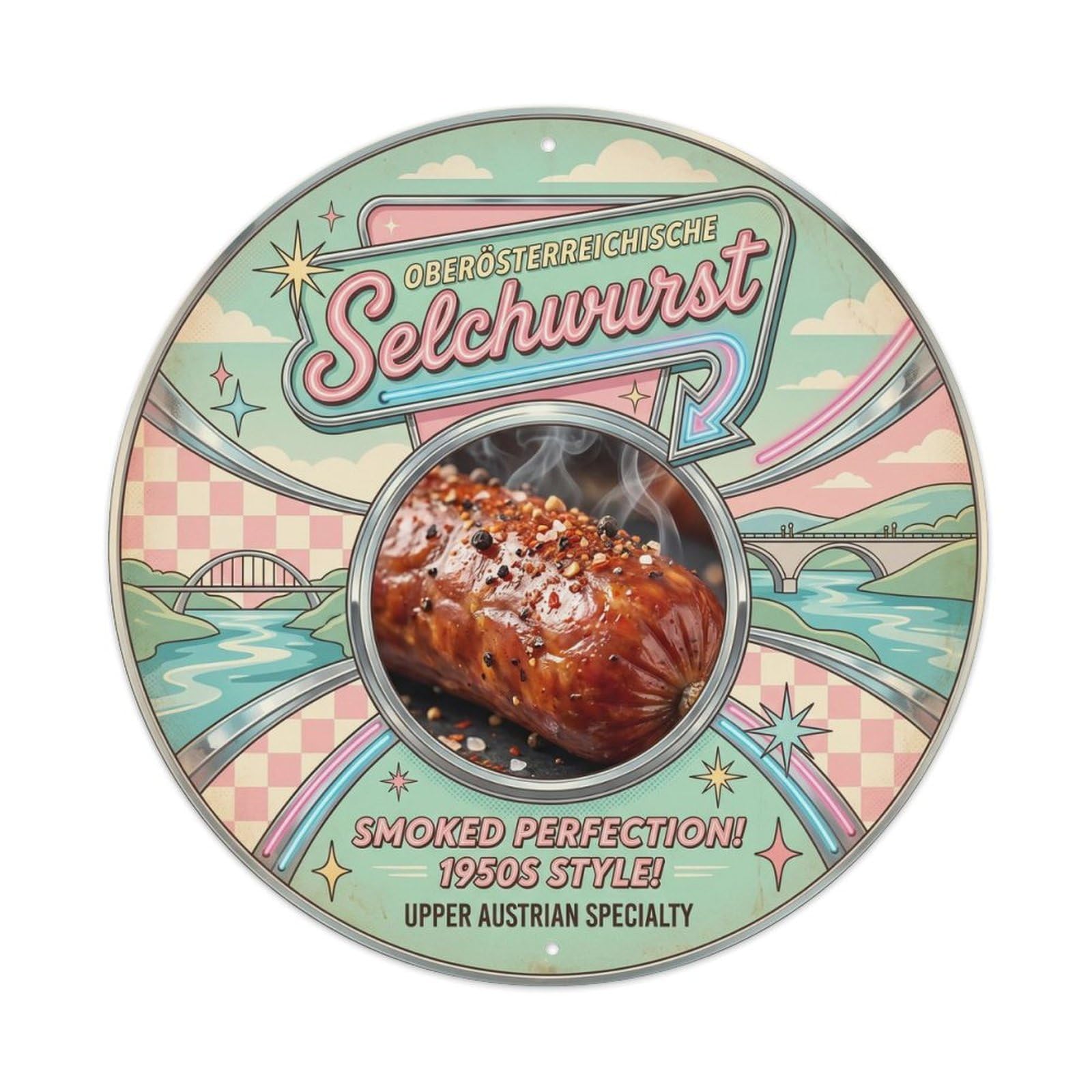 Smoked Selchwurst Deli Cuisine Classic Heritage Metal Tin Sign
