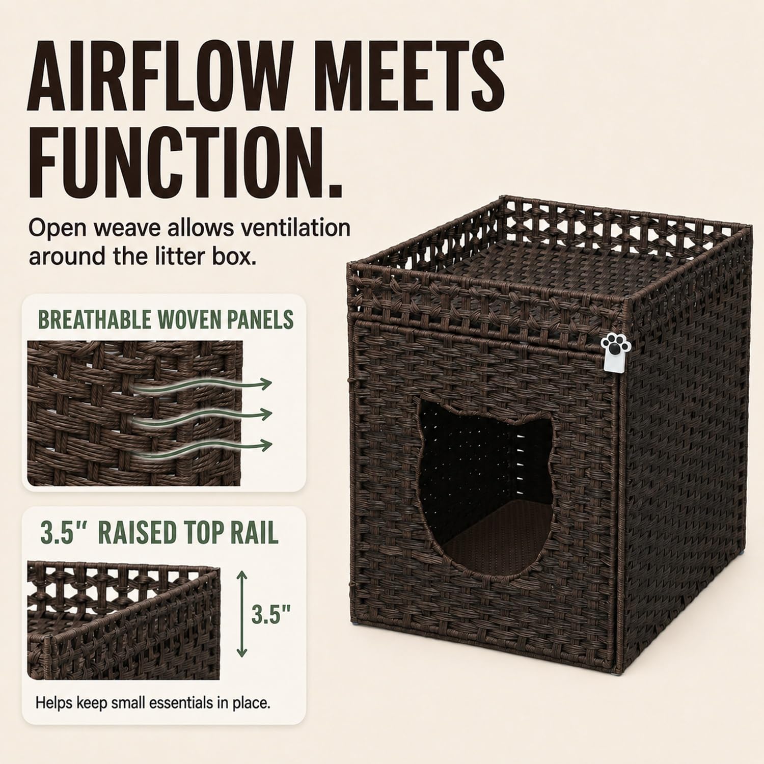 Stylish Rattan Cat Litter Box - Brown -4