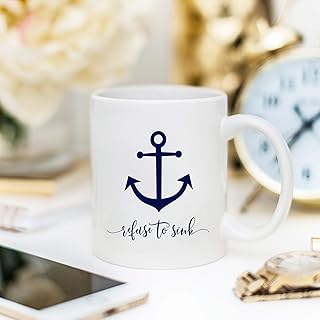 Nautyczne materiały biurowe - 'Refuse to Sink Anchor Mug - Prezent dla studenta studia - Stylowy kubek ceramiczny